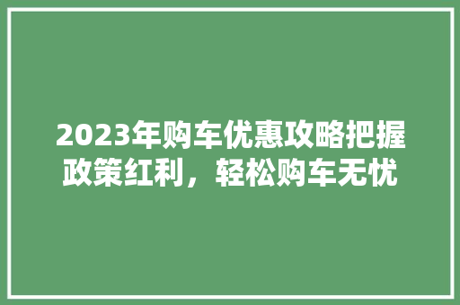 2023年购车优惠攻略把握政策红利，轻松购车无忧