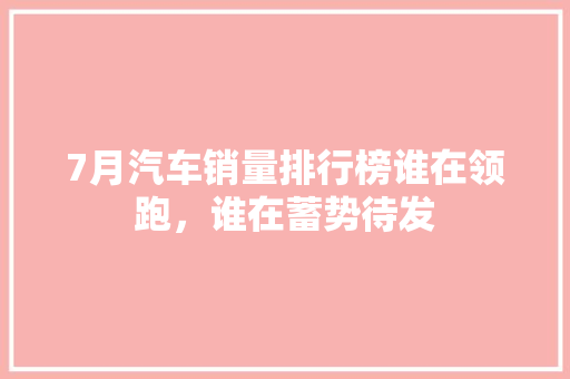 7月汽车销量排行榜谁在领跑，谁在蓄势待发