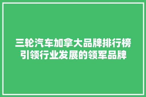 三轮汽车加拿大品牌排行榜引领行业发展的领军品牌