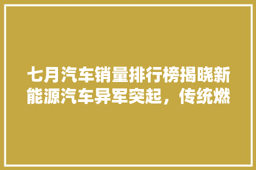 七月汽车销量排行榜揭晓新能源汽车异军突起，传统燃油车面临挑战