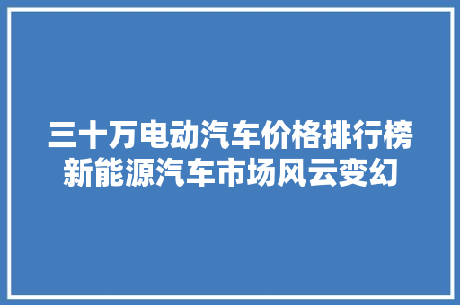 三十万电动汽车价格排行榜新能源汽车市场风云变幻