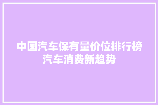 中国汽车保有量价位排行榜汽车消费新趋势