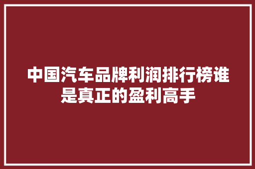 中国汽车品牌利润排行榜谁是真正的盈利高手