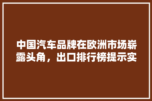 中国汽车品牌在欧洲市场崭露头角，出口排行榜提示实力与潜力