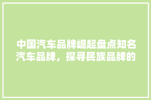 中国汽车品牌崛起盘点知名汽车品牌，探寻民族品牌的力量