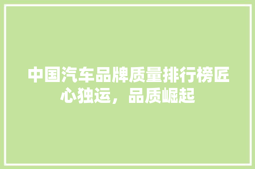 中国汽车品牌质量排行榜匠心独运，品质崛起