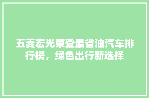 五菱宏光荣登最省油汽车排行榜，绿色出行新选择