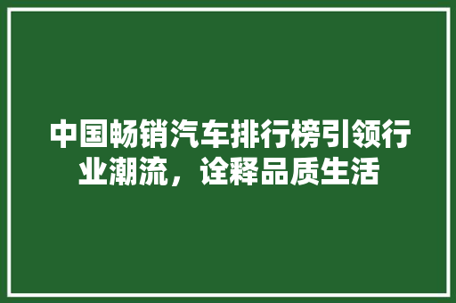 中国畅销汽车排行榜引领行业潮流，诠释品质生活