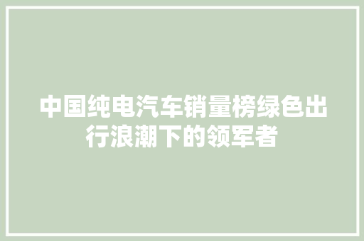 中国纯电汽车销量榜绿色出行浪潮下的领军者