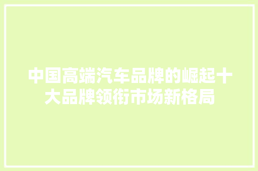 中国高端汽车品牌的崛起十大品牌领衔市场新格局