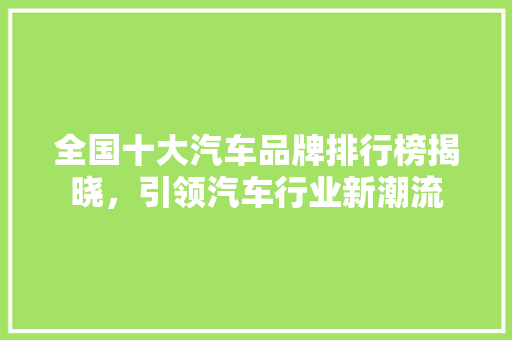 全国十大汽车品牌排行榜揭晓，引领汽车行业新潮流