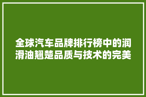 全球汽车品牌排行榜中的润滑油翘楚品质与技术的完美融合