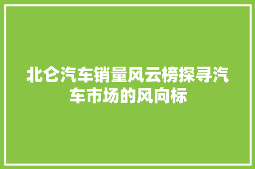 北仑汽车销量风云榜探寻汽车市场的风向标