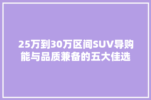 25万到30万区间SUV导购能与品质兼备的五大佳选