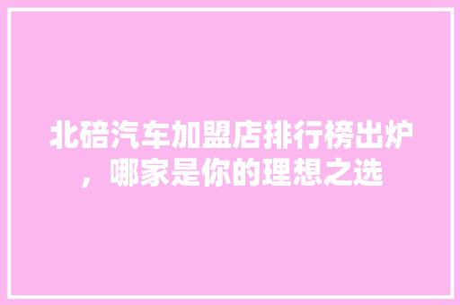北碚汽车加盟店排行榜出炉，哪家是你的理想之选