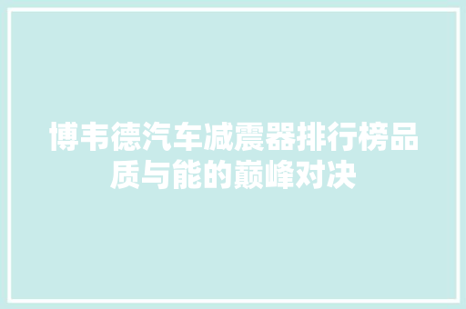 博韦德汽车减震器排行榜品质与能的巅峰对决