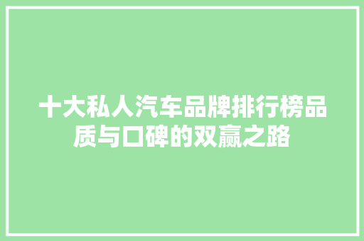 十大私人汽车品牌排行榜品质与口碑的双赢之路