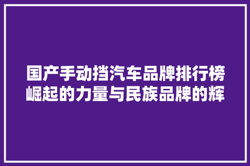 国产手动挡汽车品牌排行榜崛起的力量与民族品牌的辉煌