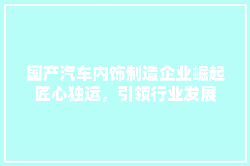 国产汽车内饰制造企业崛起匠心独运，引领行业发展