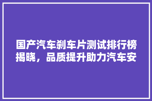 国产汽车刹车片测试排行榜揭晓，品质提升助力汽车安全