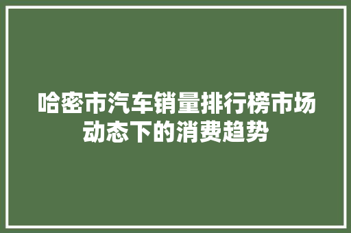 哈密市汽车销量排行榜市场动态下的消费趋势