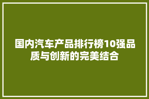 国内汽车产品排行榜10强品质与创新的完美结合
