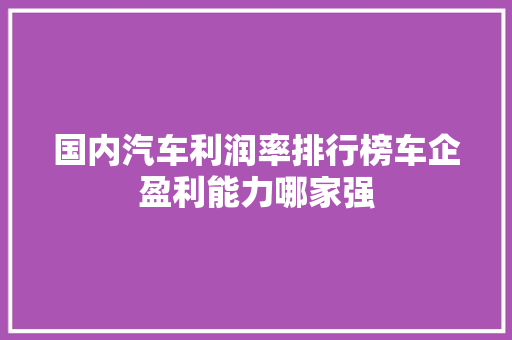 国内汽车利润率排行榜车企盈利能力哪家强