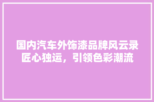国内汽车外饰漆品牌风云录匠心独运，引领色彩潮流