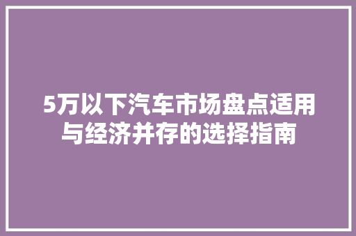 5万以下汽车市场盘点适用与经济并存的选择指南