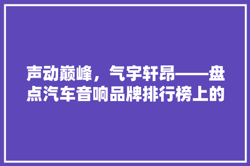 声动巅峰，气宇轩昂——盘点汽车音响品牌排行榜上的有气场之声