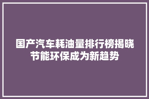 国产汽车耗油量排行榜揭晓节能环保成为新趋势
