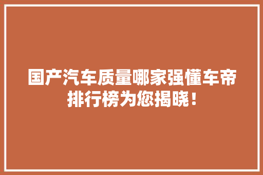 国产汽车质量哪家强懂车帝排行榜为您揭晓！