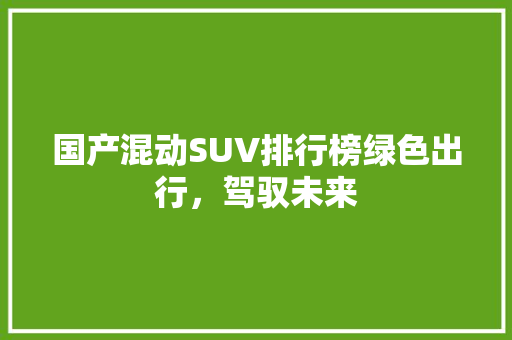 国产混动SUV排行榜绿色出行，驾驭未来