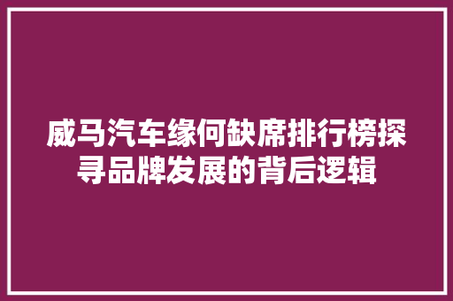 威马汽车缘何缺席排行榜探寻品牌发展的背后逻辑