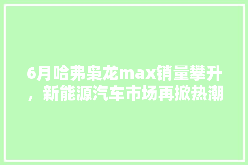 6月哈弗枭龙max销量攀升，新能源汽车市场再掀热潮