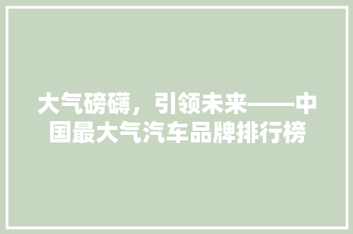大气磅礴，引领未来——中国最大气汽车品牌排行榜