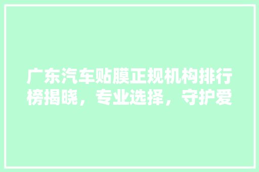广东汽车贴膜正规机构排行榜揭晓，专业选择，守护爱车安全与美观