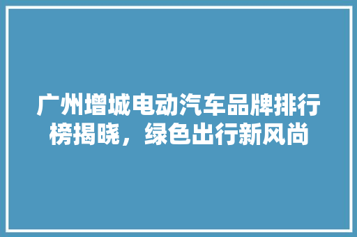 广州增城电动汽车品牌排行榜揭晓，绿色出行新风尚