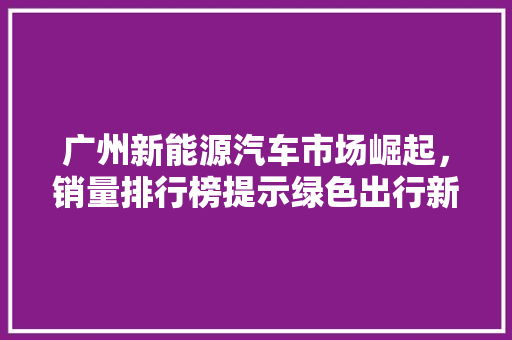 广州新能源汽车市场崛起，销量排行榜提示绿色出行新趋势