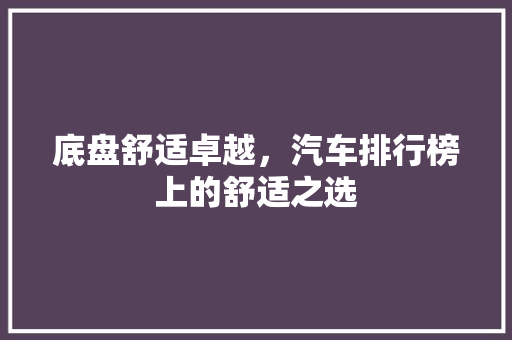 底盘舒适卓越，汽车排行榜上的舒适之选