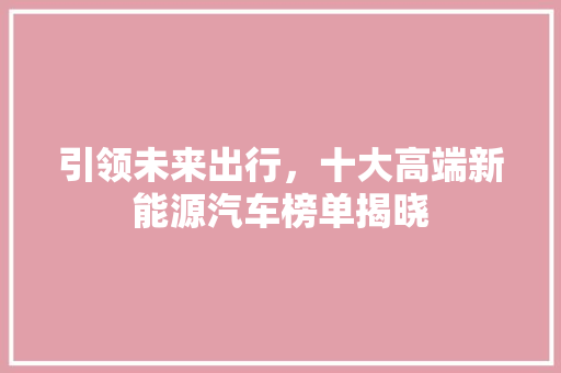 引领未来出行，十大高端新能源汽车榜单揭晓