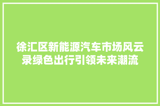徐汇区新能源汽车市场风云录绿色出行引领未来潮流