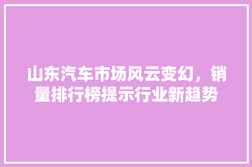 山东汽车市场风云变幻，销量排行榜提示行业新趋势