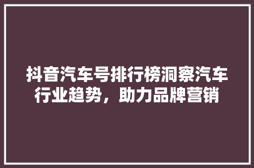 抖音汽车号排行榜洞察汽车行业趋势，助力品牌营销