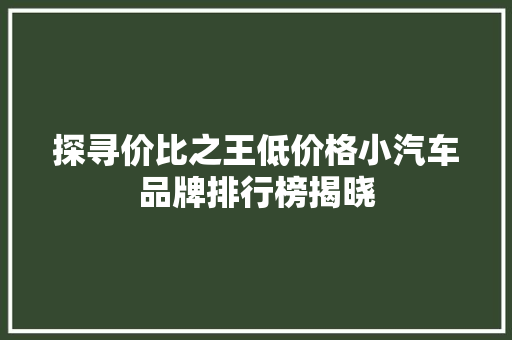 探寻价比之王低价格小汽车品牌排行榜揭晓