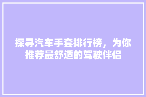 探寻汽车手套排行榜，为你推荐最舒适的驾驶伴侣