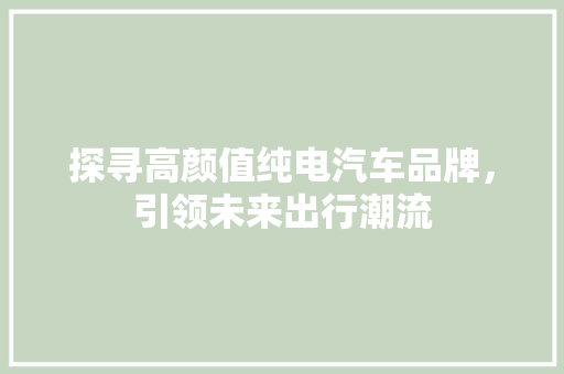 探寻高颜值纯电汽车品牌，引领未来出行潮流