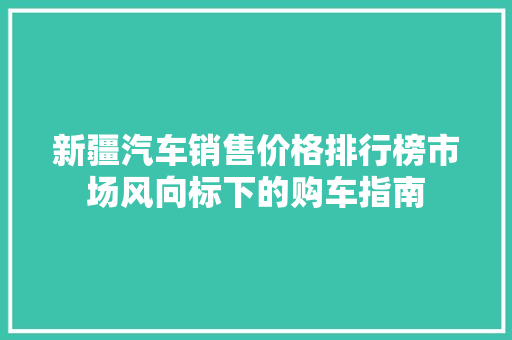 新疆汽车销售价格排行榜市场风向标下的购车指南