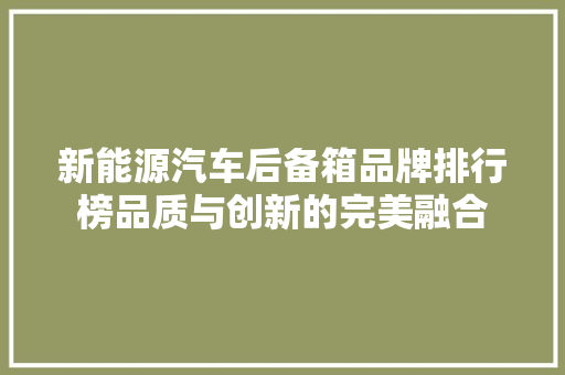 新能源汽车后备箱品牌排行榜品质与创新的完美融合
