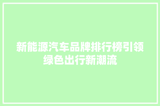 新能源汽车品牌排行榜引领绿色出行新潮流